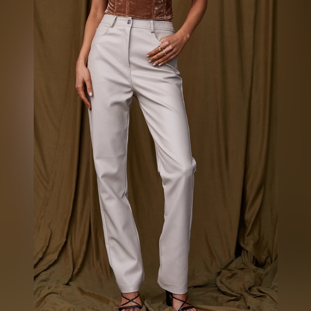 RILEY BEIGE VEGAN LEATHER PANTS